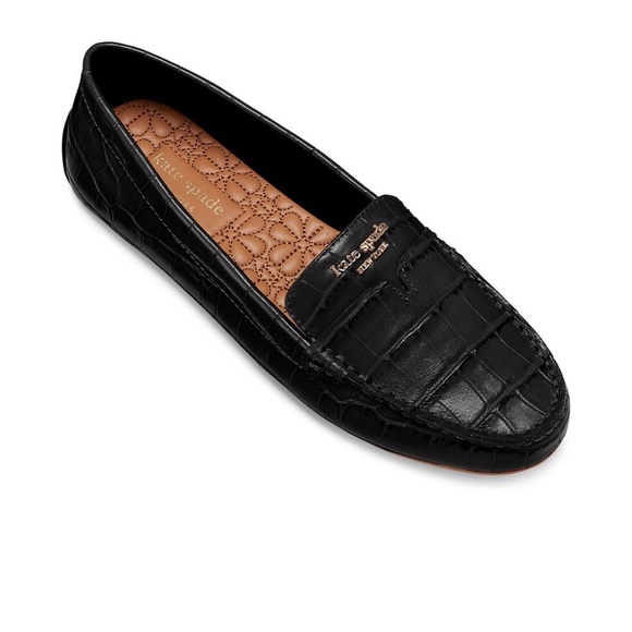 kate spade Shoes - KATE SPADE WOMANS CROC-EMBOSSED LEATHER BLACK LOAFERS